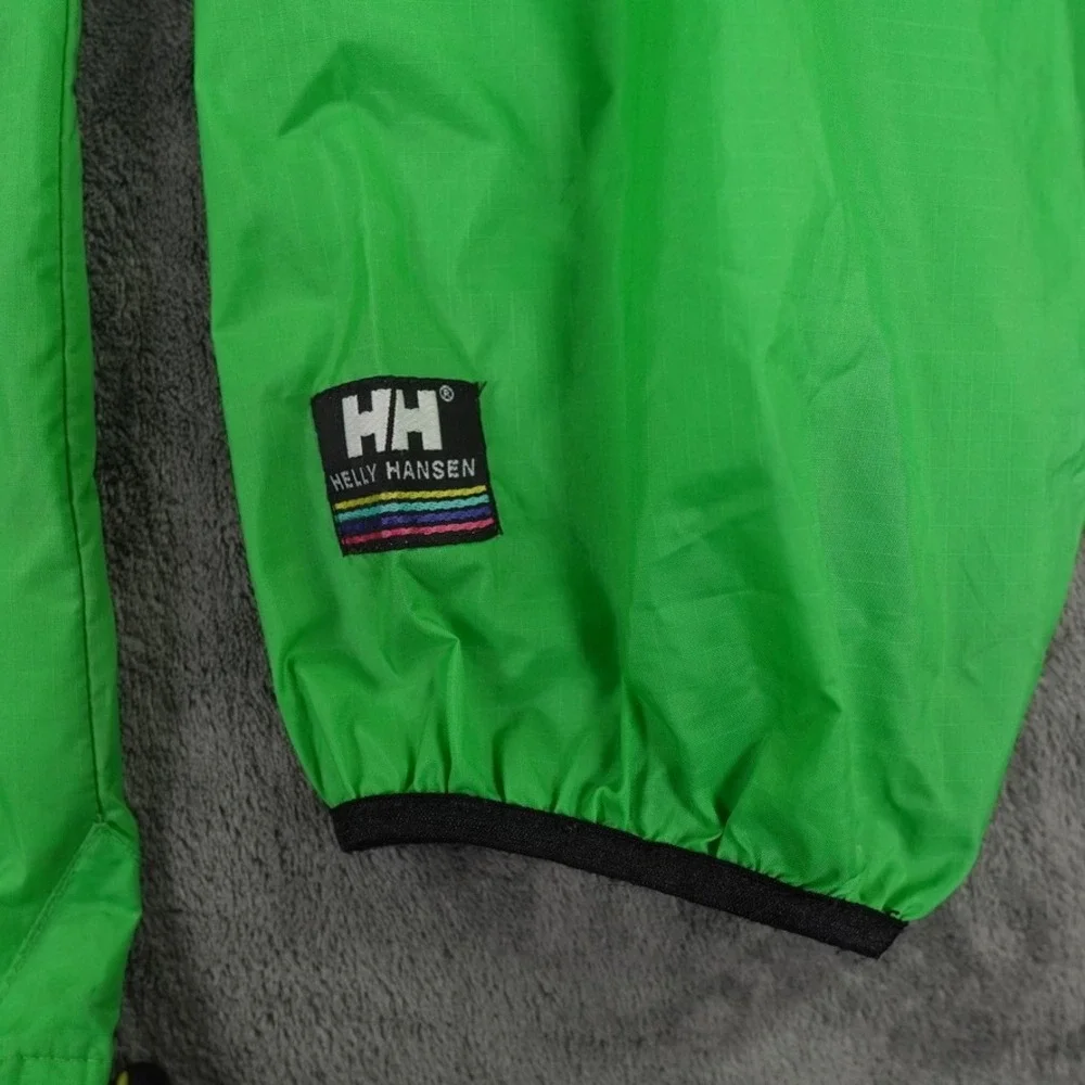 Helly Hansen Anorak Windbreaker Jacket Men L Neon Green Hooded Half‎ Zip Ripstop
